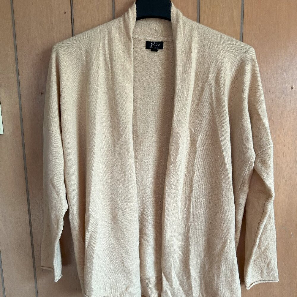 J. Crew 100% Cashmere Sweater Open Cardigan in Camel or Tan Women's Size Medium